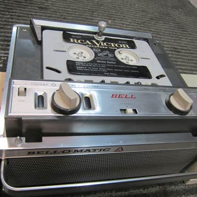 Bell-O-Matic 603 Stereo Tube Snap Load Cartridge Tape Player/Recorder, Internal/External Speakers, Working, 9 Tape Cartridges, RARE, USA, 1960s - Silver / Beige image 2