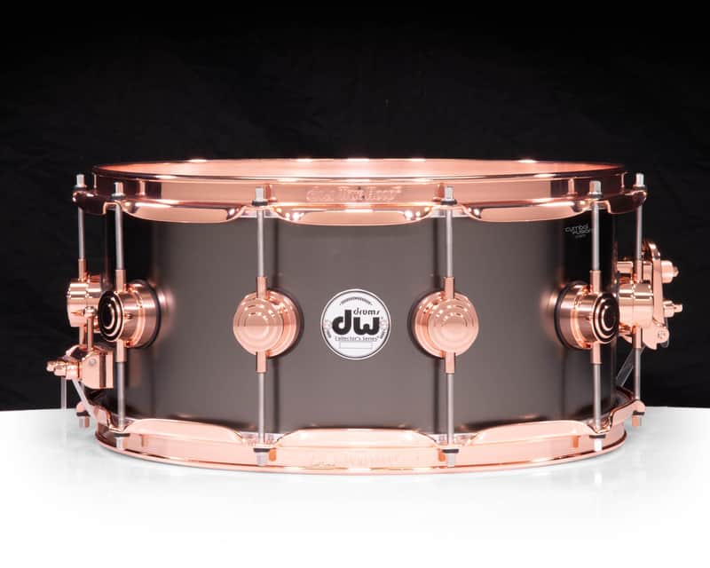 DW Collector's 6.5x14 Satin Black over Brass Snare - Copper Hardware image 1