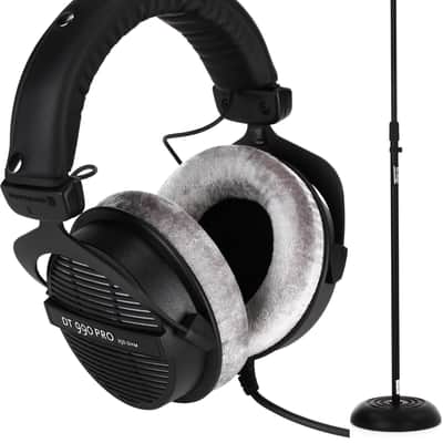 Beyerdynamic DT 990 Pro 250 ohm Open-back Studio Headphones  Bundle with On-Stage MS7201B Round Base Microphone Stand image 1