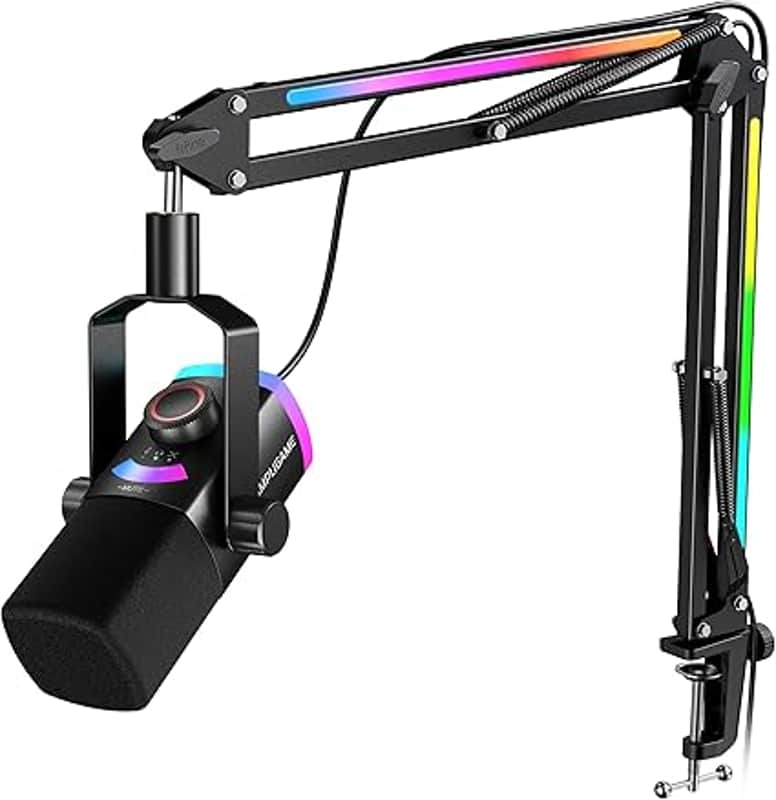 Gaming Microphone Kit, XLR/USB Dynamic PC Microphone with Boom Arm for Podcast Recording, RGB Streaming Mic Set, Tap-to-Mute, Mix Control, Headphone Jack-AmpliGame AM8PROT image 1
