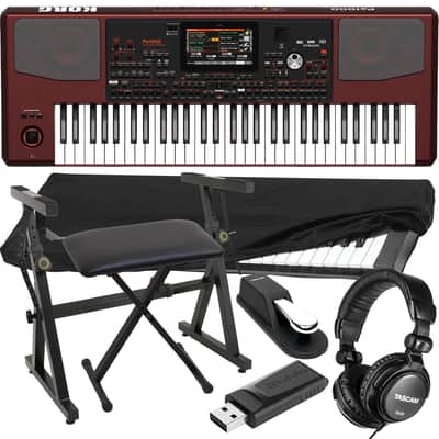 Korg Pa1000 61-Key Professional Arranger with Speakers, Plixio Piano Keyboard, Bench, Dust Cover, Sustain Pedal, 64GB USB Stick, Tascam TH02 Bundle
