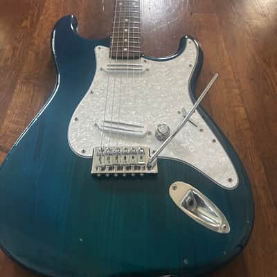 Vintage Johnson by AXL Strat-Style Electric Guitar – Seymour Duncan Pickups – Guyker Bridge – Transparent Blue image 2