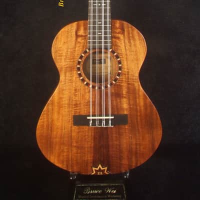 Handmade 8 String Baritone Ukulele, Solid Curly Hawaiian Koa, Slotted Head, MOP Inlay, Soft-bag, Bruce Wei UG19-2343 image 9