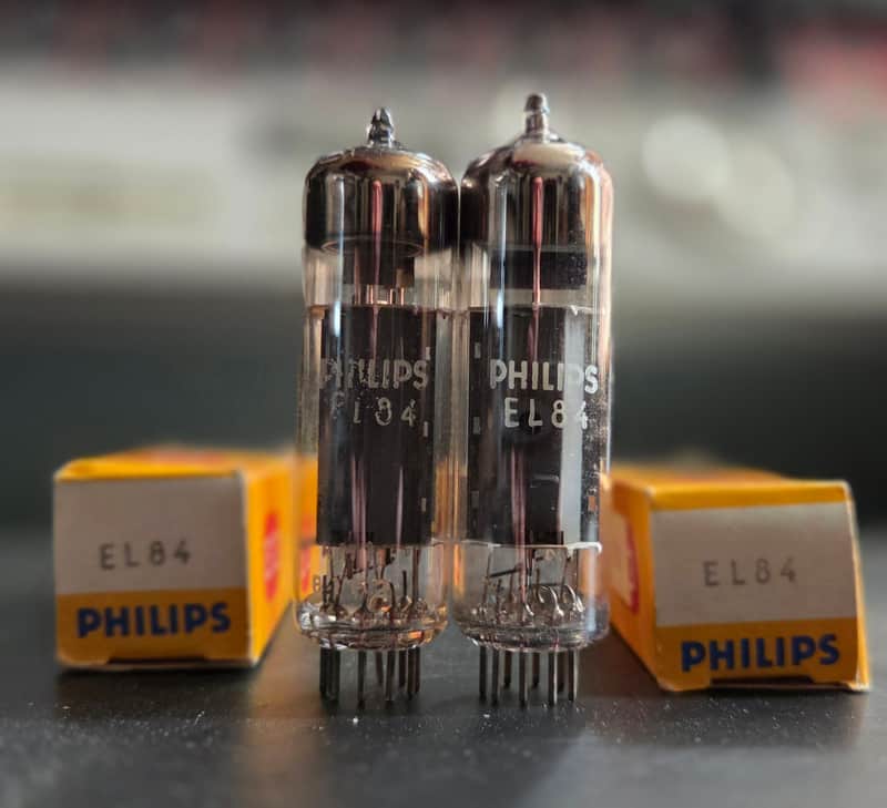 Mullard EL84 kM1 B — Perfect matched pair, NOS in boxes, 97% on AVO CT160 image 1