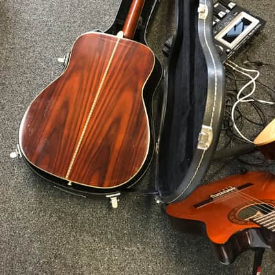 Yamaha FG-345 acoustic dreadnought guitar 1970s made in Taiwan with vintage hard case image 9