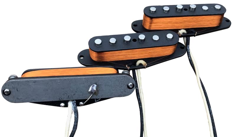 Hand Wound Vintage 59’ Stratocaster Pickup Set- Vint. Stag. W/ Baseplate, HandWound Strat-Tone Hatch image 1