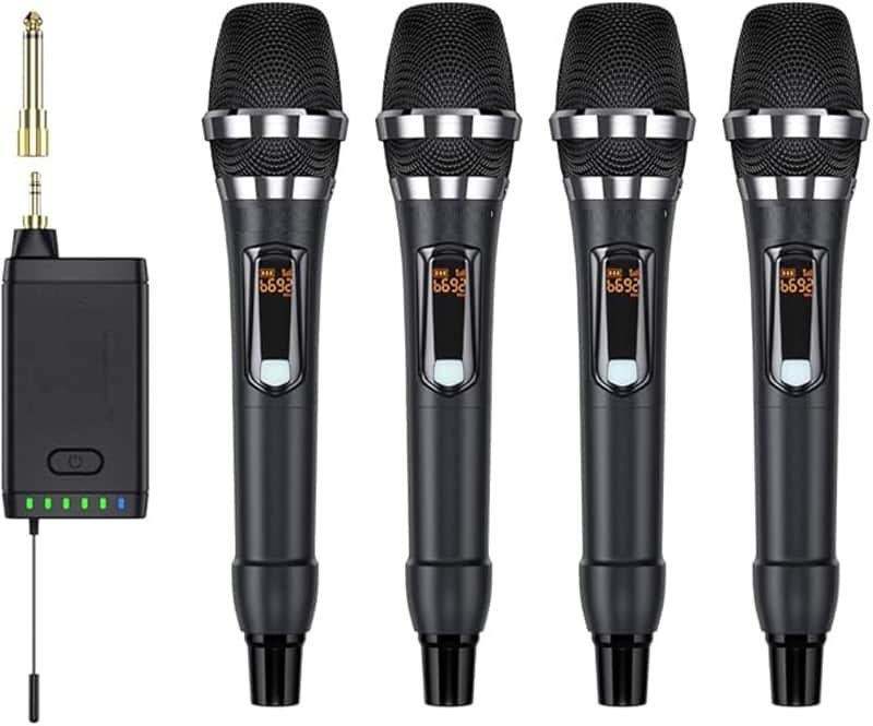 Wireless Microphone System 4-Channel Cordless Mic with 4 Handheld Dynamic Microphones for Church, Speech, Weddings, Karaoke Machine image 1
