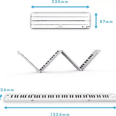 88-Key Full-Size Folding Digital Piano – Portable, Weighted Touch, Rechargeable, MIDI & Speakers – White image 2