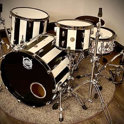 DrumPickers 5pc Vintage Professional Drum Kit in Van Halen Black & White Stripe Tribute image 11