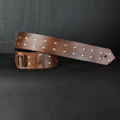 Studded Leather Guitar Strap. 2.5” Wide. 47” to 54” adjustable. Antique Brown image 1