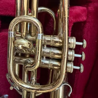 Olds and Sons brand Mellophone, with case and mouthpiece, Made in USA image 8