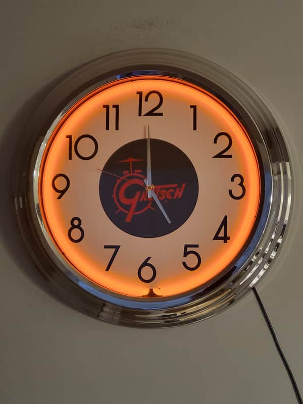 Gretsch Drums Orange Neon Dealer Style Light Up Clock Killer Cool Mancave, Garage, Shop Item image 1