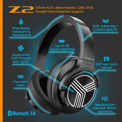 TREBLAB Z2 Over Ear Headphones - Bluetooth 5.0, Active Noise Cancelling, Up to 35H Battery Life image 7