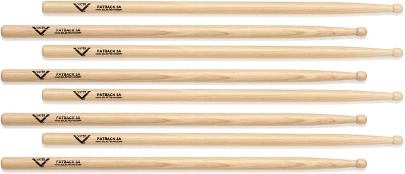 Vater Hickory Drumsticks - Fatback 3A  4 pairs (5-pack) Bundle image 1