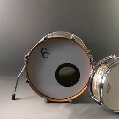 C&C Custom 2 Piece Jazz Bop Kit 18” Bass + 13” Snare Ginger / Champagne Glass Glitter Made in USA Maple Shells image 15