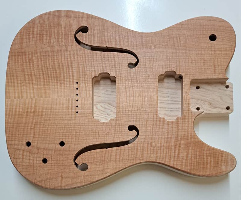 Shepard Custom Guitars Custom Telecaster Body Semi-hollow Backroute Violin Master Flamed Maple Top on 1pc Swamp Ash 2023 - Unfinished image 1