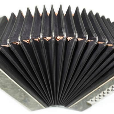 Folk Bayan Garmon Ukraine Marichka, Vintage Button Accordion Harmonica, 23x25 Squeezebox, Old Garmoshka in Tune, 2731 image 7