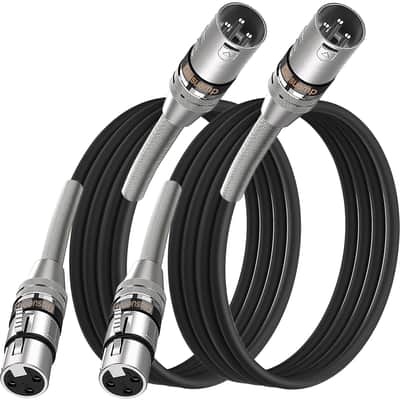 XLR Cable 8 ft 2 Pack, Premium XLR Microphone Cable, 3-Pin Balanced Shielded XLR Male to Female Mic Speaker Cord, Metal Spring SR, Black image 1