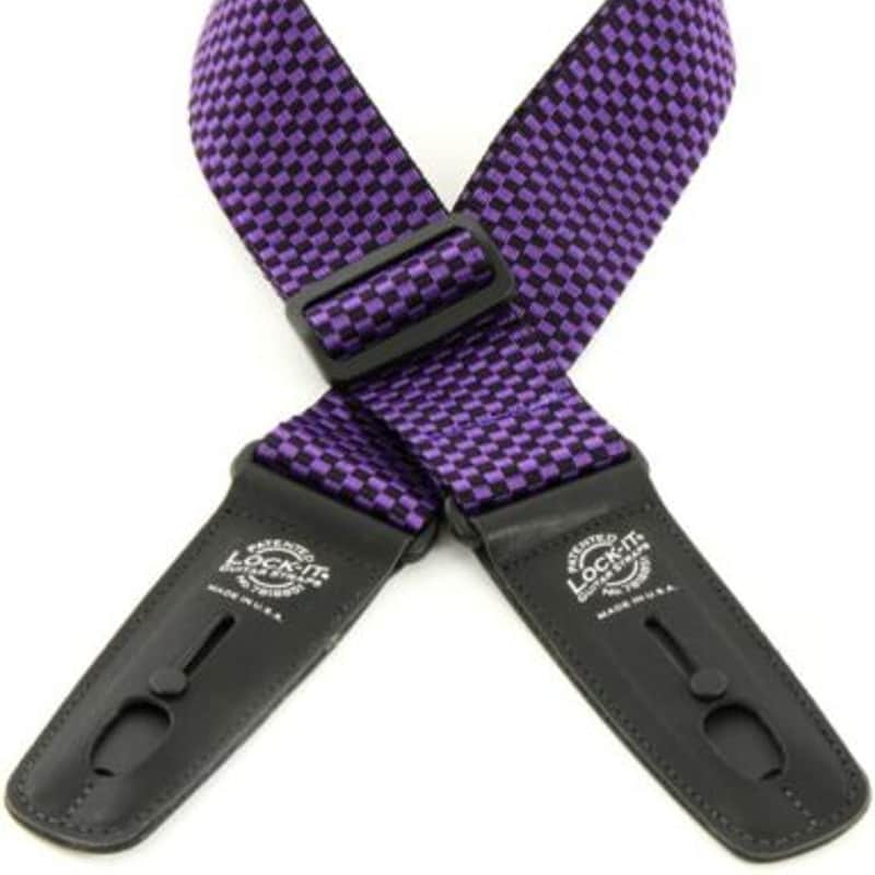 Photos - Guitar Strap Lock-It Lock-It Professional Poly  with Locking Le... Purple Checker