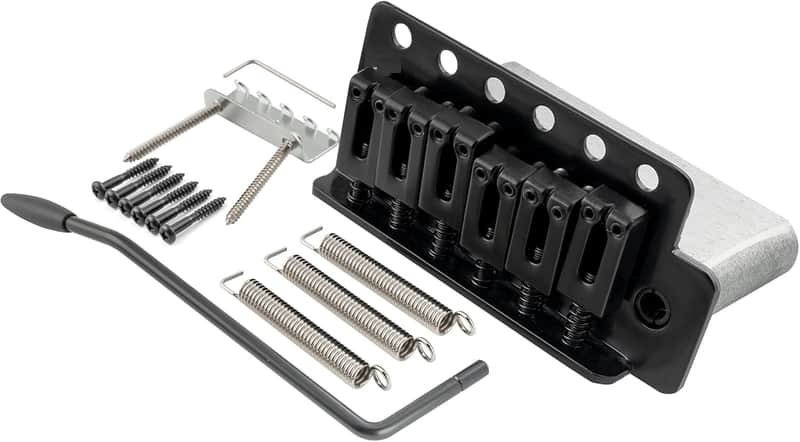 52.5mm(2-1/16 inch) 6-Screw Modern Style Saddle Guitar Tremolo Bridge with Steel Plate 36mm Tremolo Block for Strat Style Electric Guitar, Black image 1