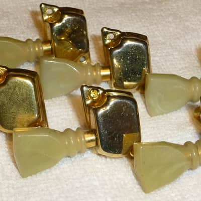 Vintage 1960s Univox Teisco Aria Gold 6 In a Line Tulip Tuner Set with Screws Right Handed Excellent MIJ image 7