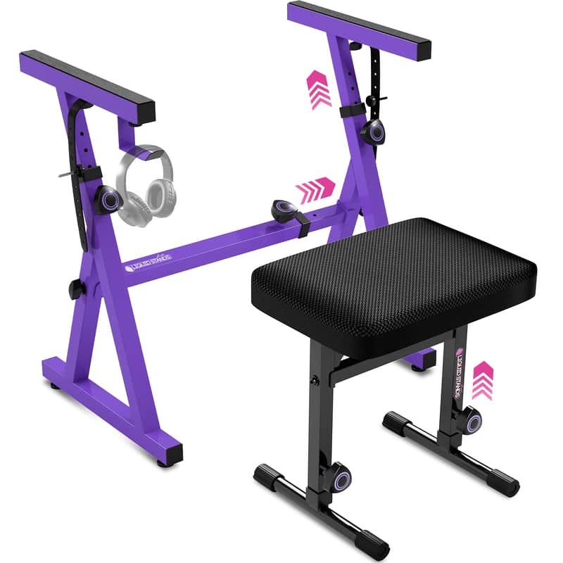 Liquid Stands Keyboard Stand and Bench Set - Heavy Duty Portable Stand for 54-88 Key Electric Pianos with Adjustable Piano Bench (Purple) image 1