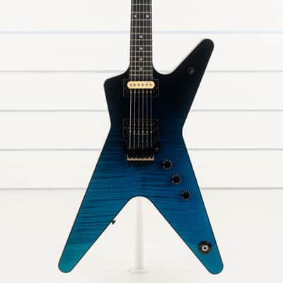 Dean Custom Shop USA ML Flame Top Floyd Firehouse Guitars Exclusive Electric Guitar, Ebony Fingerboard, Trans Blue Black Fade image 1
