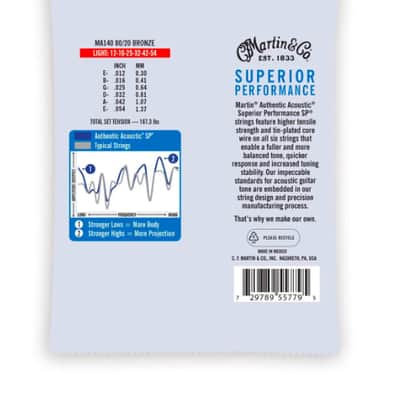 Martin MA140 Authentic Acoustic SP Guitar Strings Light 80/20 Bronze 12-54 image 2