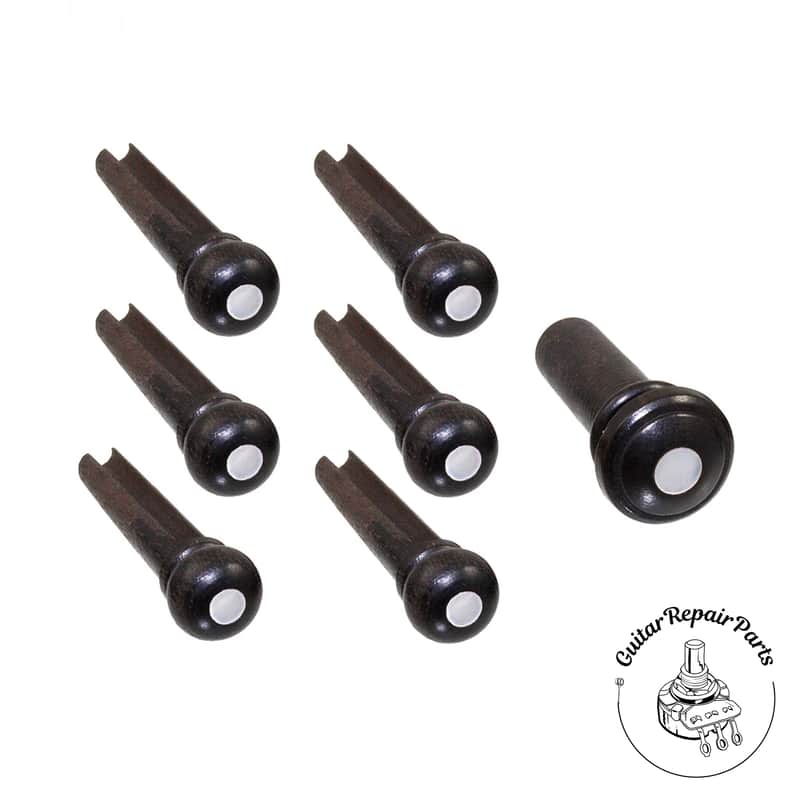 Acoustic Guitar Slotted Bridge Pins (6 pcs.) w. Endpin - Ebony w. Pearl Dot image 1