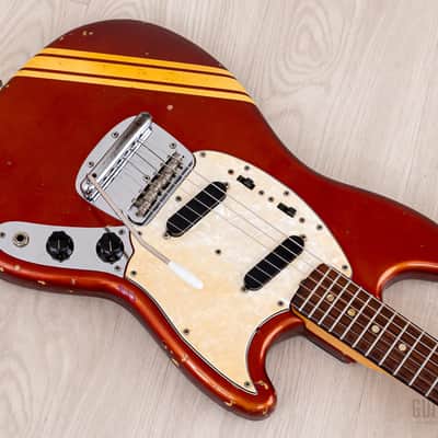 1974 Fender Competition Mustang Vintage Offset Guitar Competition Red w/ Case image 9