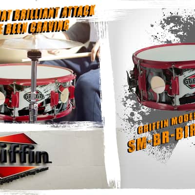 GRIFFIN 14" x 6.5" Birch Wood Snare Drum (Limited Edition) – Large 2.5" Vents, Red Hardware, Graphic Wrap – with Drum Key & 8 Metal Lugs image 8