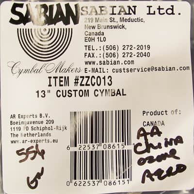 Sabian Prototype AA 13" Ozone-Aero China Cymbal/Brand New-Warranty/556 Grams image 5