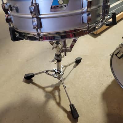1976 4.5x14" 8-Lug Aluminum Snare Drum with Pointed Blue/Olive Badge 1976! image 1
