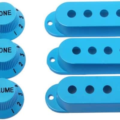 Stratocaster Single-Coil Pickup Covers & Knob Set – Blue | ST 6-Hole Covers, 2 Tone + 1 Volume Knobs, Switch Tip image 2