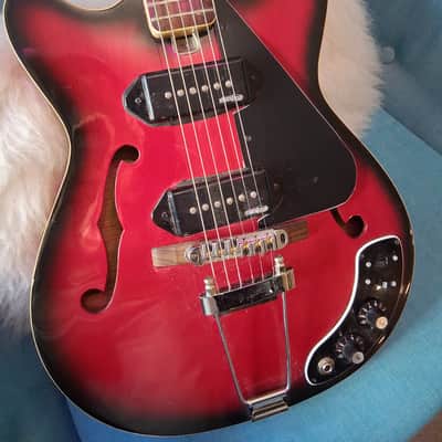 Teisco Thin-line Semi-hollow 1960s-70s - Red Burst Gloss Guitar w/Dogear P90 pickups image 9