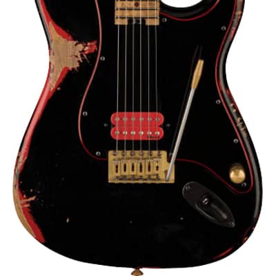 CHARVEL Custom Shop Nirtro Relic Hot Rod Super Statocaster, Black over Fiesta Red image 1