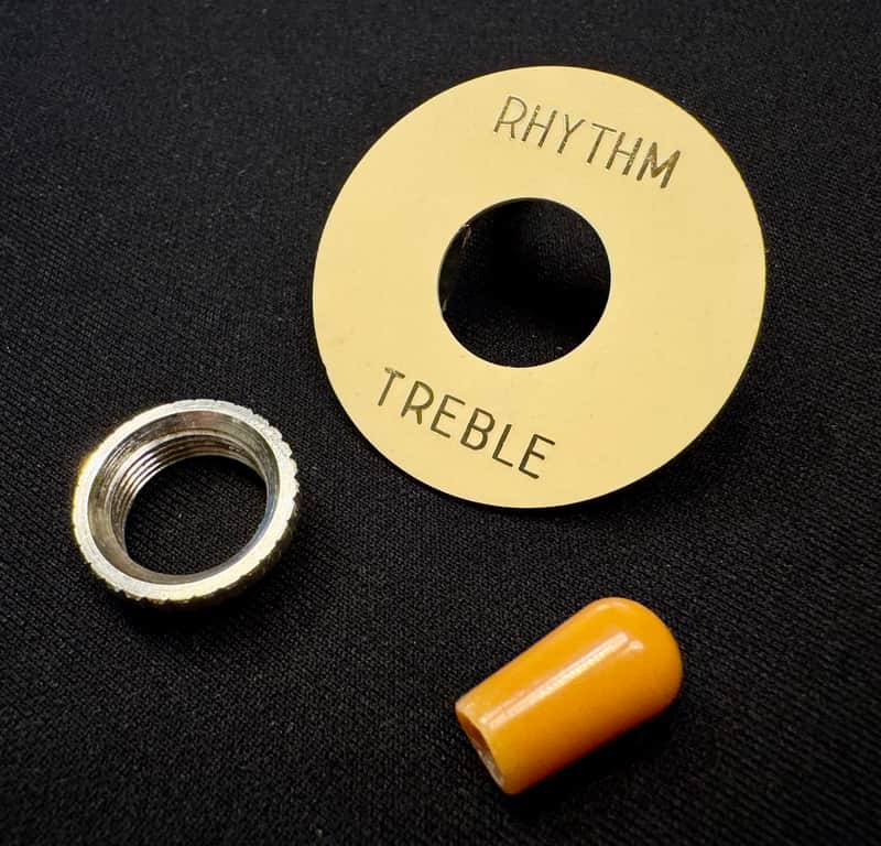 Gibson Burst Switch Upgrade Set UNAGED NOS Poker Chip Bakelite (Amber Catalin) Switch Tip and Heavy Knurled Switch Nut 1958 1959 non-relic image 1
