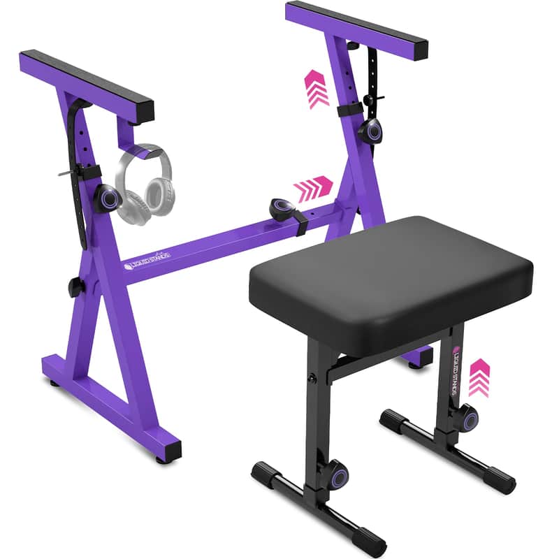 Liquid Stands Piano Keyboard Stand & Bench Set for 54-88 Key Electric Pianos (Purple) image 1