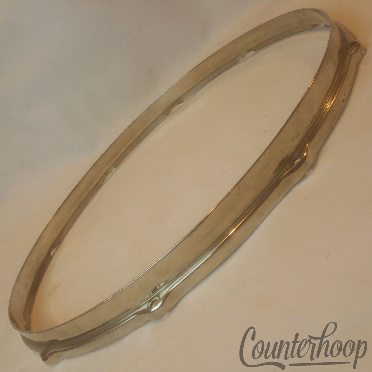 Leedy 16" Snare/Tom Drum Batter Rim/Hoop 10-Lug Nickel Brass NOB Vintage 40s USA — main photograph