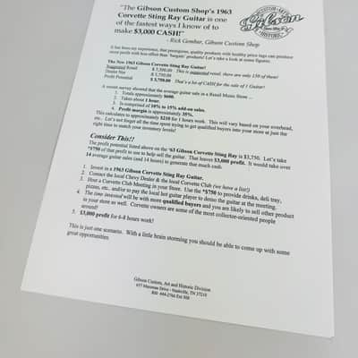 Gibson Custom Shop '63 Corvette Sting Ray SG Dealer Promo Pack 1996 image 3