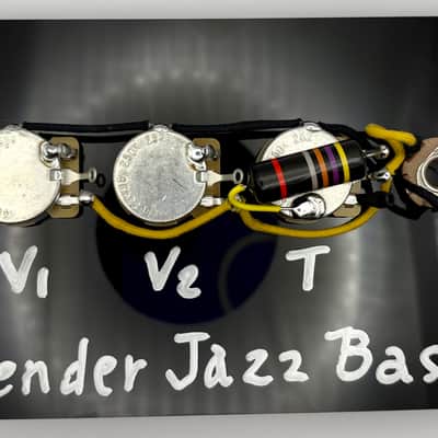 Fender Jazz Bass wiring harness (two volume and one tone) Bumblebee 0.047uF paper in oil capacitor image 1