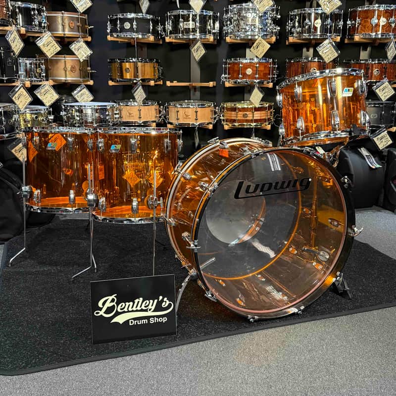 Vintage Ludwig Amber Vistalite 4-Piece Zep Bonham 14/16/18/26 Drum Kit Set image 1