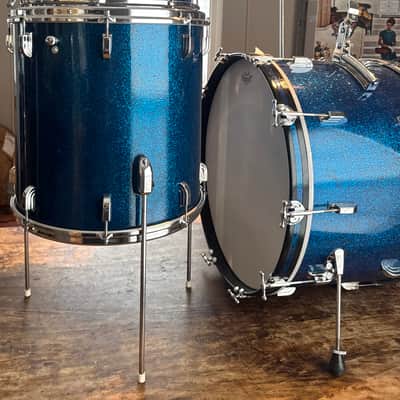 1963 Shelly Manne w Matching Snare Leedy Slingerland Drum set 13/16/22 w 5.5x14 EXC Blue Sparkle image 6