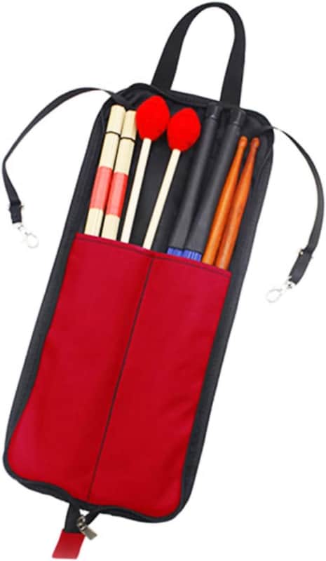 Drumsticks Bag Holder, Oxford Cloth Drum Sticks Case Hanging Brushes Mallets Bag, Portable Drum Stick Case Drumstick Accessories Percussion Gifts for Drummers, Beginners (Red) image 1