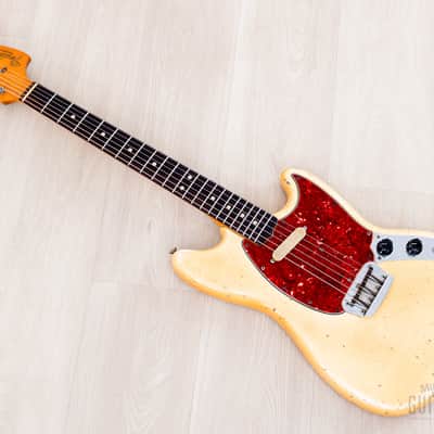 1966 Fender Musicmaster Offset Vintage Guitar Olympic White, Slab Brazilian Board w/ Case image 12