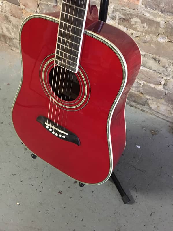 Oscar Schmidt OG1-TR 3/4 Size Student Dreadnought Transparent Red image 1