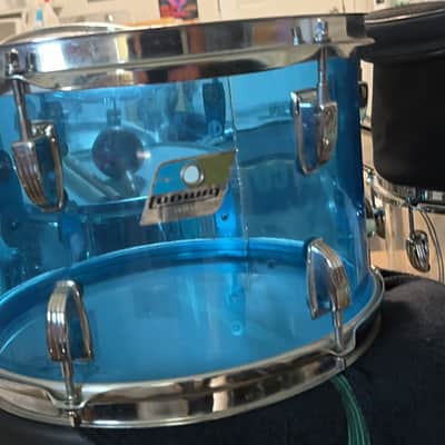 Ludwig Vistalite acrylic 12” rack tom, 70’s - Blue, pointy badge original Remo black dot head image 1