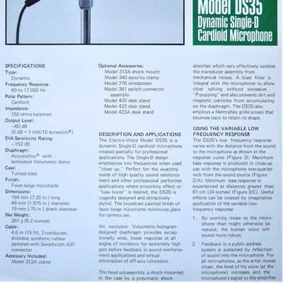 Vintage 1984 Electro-Voice DS35 Dynamic Cardioid Microphone Low Z w Audix mic clip RE16 RE15 image 3
