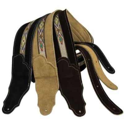 Franklin 2.5'' Wide Guitar Strap / Bass Strap SOUTHWEST HONEY SUEDE W/ Hitch Weave image 2