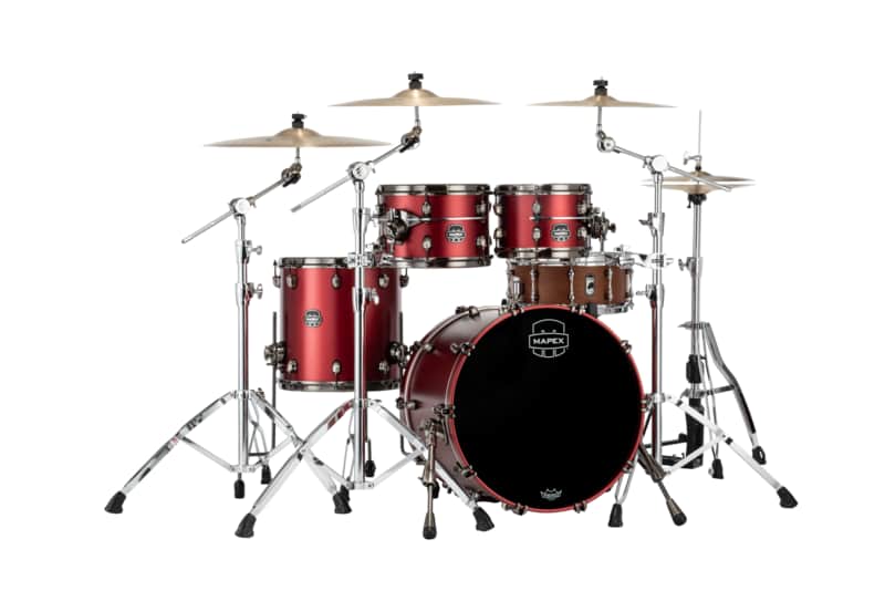 Mapex SE504XBBPA Saturn Evolution Birch/Walnut Fusion 4-Piece 10/12/14/20 Drum Kit Set in Tuscan Red Lacquer with Chrome Hardware image 1